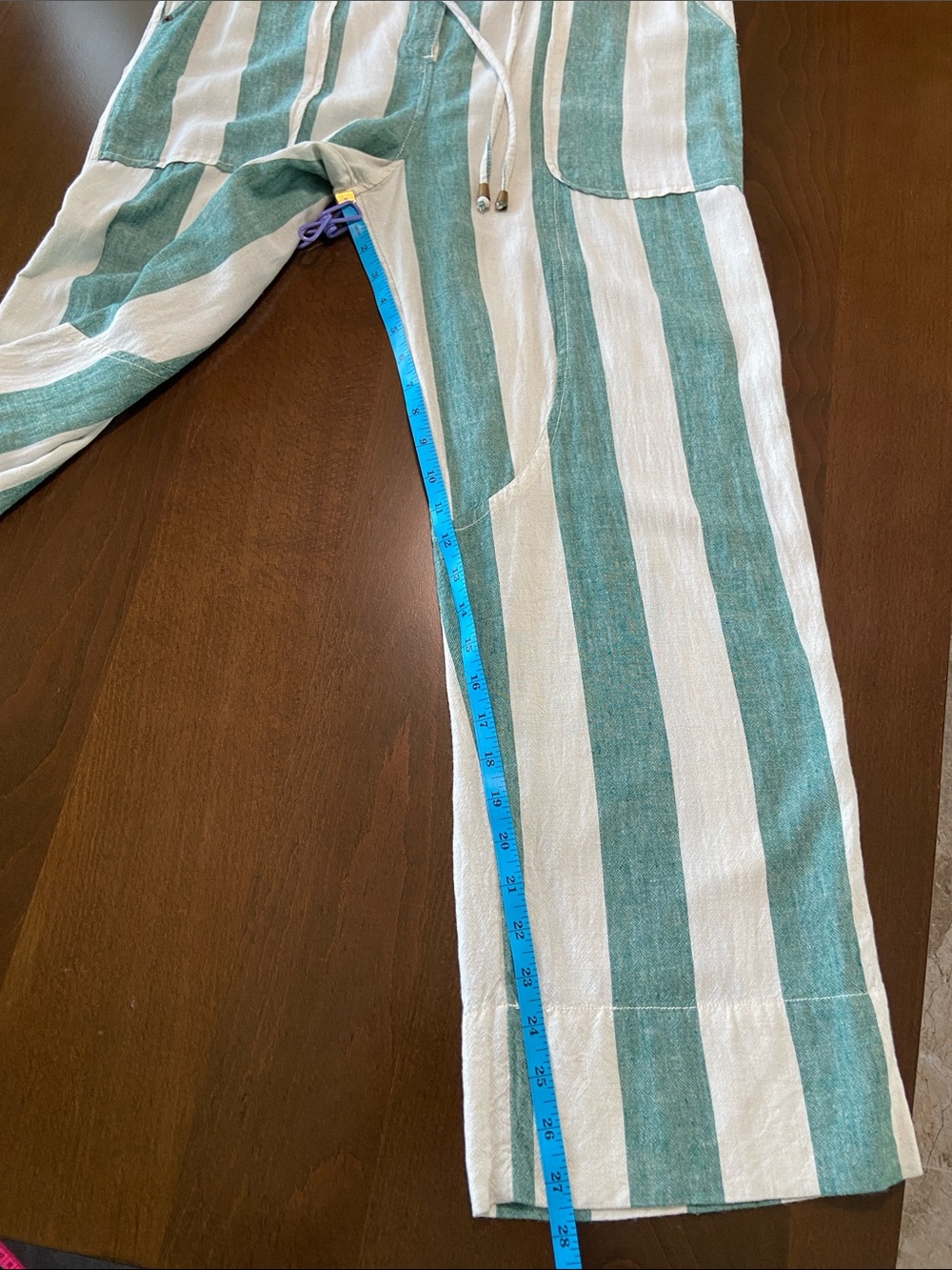 BDG Teal and Cream Striped Button-Front Jumpsuit (dungarees) with skinny straps - Picture 12 of 16